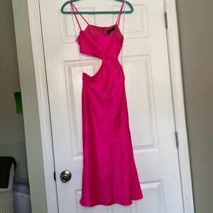 NWT White Fox hot pink sexy asymmetrical cut out slip midi dress with slit